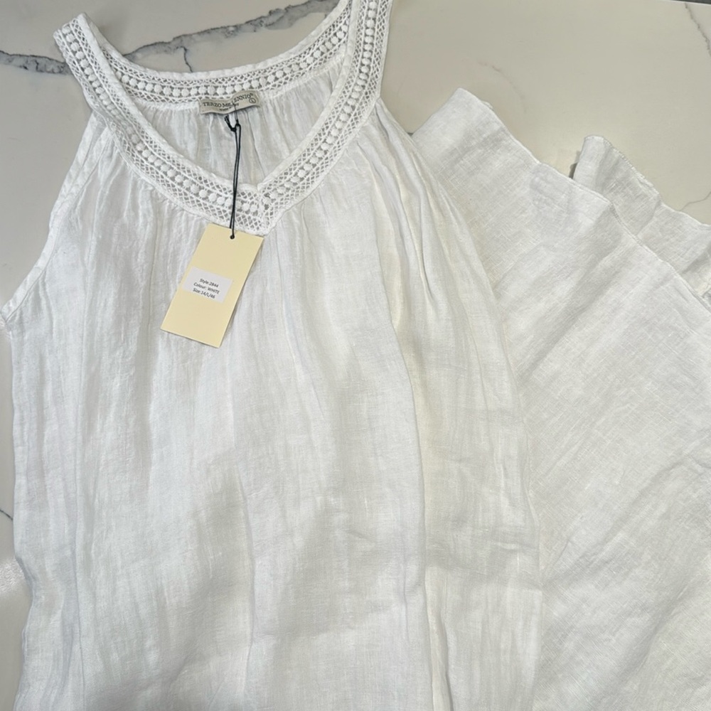 Terzo Millennio Italian White Linen Maxi Cover Up - Large